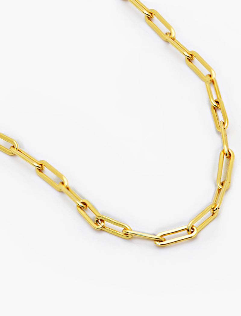 Image Title Essential Minimalist Thick Chunky Link Chain Paperclip Mid Length Choker Layering Statement Necklace in 18K Gold Vermeil With Sterling Silver base by Sonia Hou, a celebrity Chinese AAPI demi-fine jewelry designer