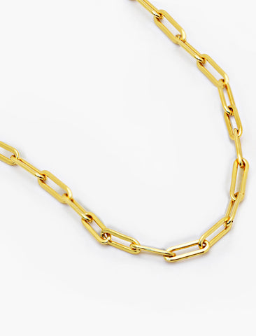 Image Title Essential Minimalist Thick Chunky Link Chain Paperclip Mid Length Choker Layering Statement Necklace in 18K Gold Vermeil With Sterling Silver base by Sonia Hou, a celebrity Chinese AAPI demi-fine jewelry designer