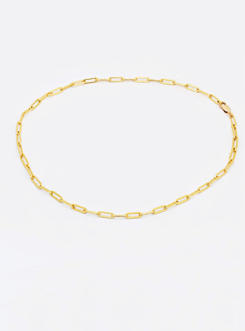 Image Title Essential Minimalist Thick Chunky Link Chain Paperclip Mid Length Choker Layering Statement Necklace in 18K Gold Vermeil With Sterling Silver base by Sonia Hou, a celebrity Chinese AAPI demi-fine jewelry designer