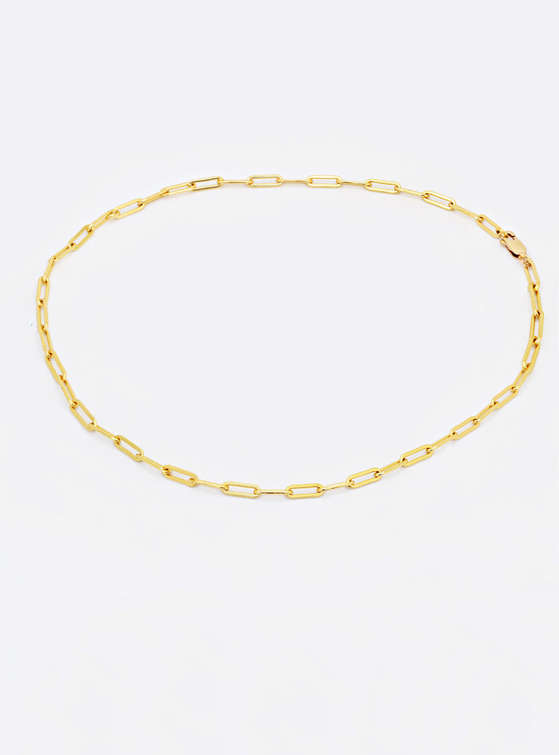 Image Title Essential Minimalist Thick Chunky Link Chain Paperclip Mid Length Choker Layering Statement Necklace in 18K Gold Vermeil With Sterling Silver base by Sonia Hou, a celebrity Chinese AAPI demi-fine jewelry designer