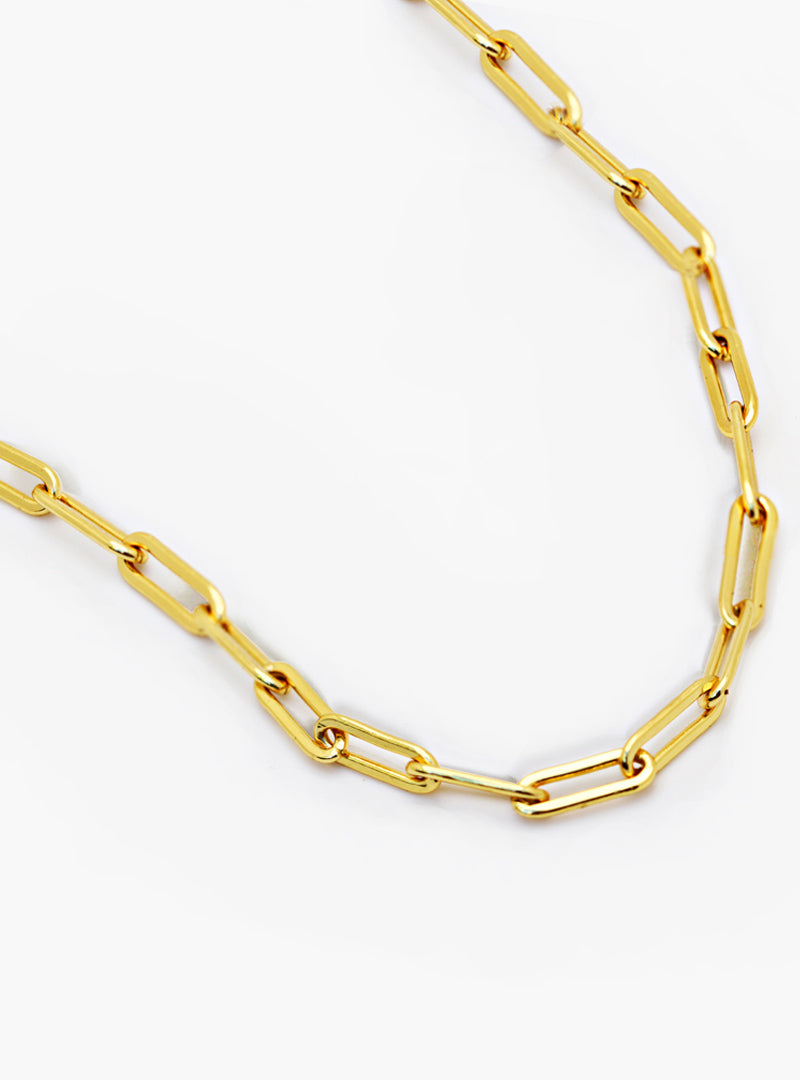 Image Title Essential Minimalist Thick Chunky Link Chain Paperclip Mid Length Choker Layering Statement Necklace in 18K Gold Vermeil With Sterling Silver base by Sonia Hou, a celebrity Chinese AAPI demi-fine jewelry designer