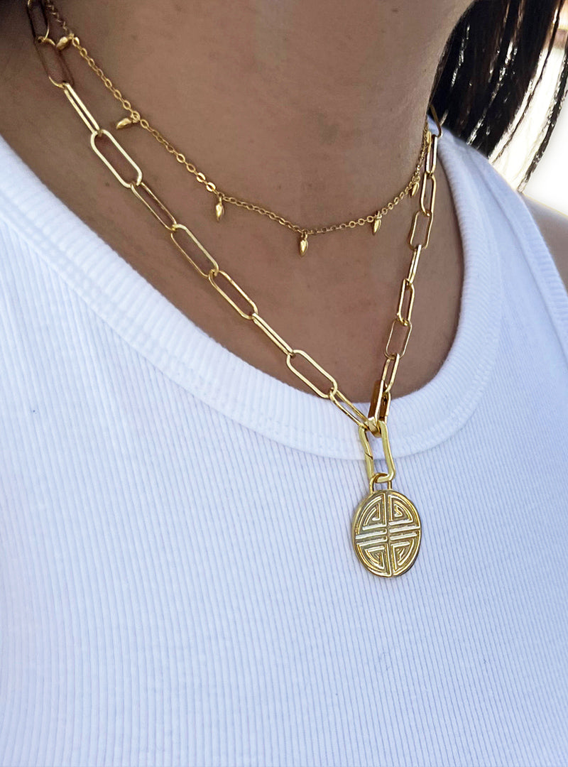 Image Title Female model wearing inclusive Asian inspired thin Rice bead minimalist chain layering stacking necklace in 18K gold vermeil with sterling silver base by Sonia Hou, a celebrity Chinese AAPI demi-fine jewelry designer