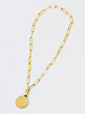 Gender neutral Asian Inspired Lucky Charm Four Blessings 3-Way Convertible Coin Pendant with a Large Paperclip Link Chain Statement Bold Thick Chunky Layering Stacking Rectangular Necklace in 18K Gold Vermeil Over Sterling Silver by Sonia Hou, a celebrity AAPI Chinese demi-fine jewelry designer