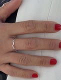 Image Title Female model wearing Asian Inspired Thin Wavy Ramen Noodle Stacking Ring in 925 Sterling Silver base by Sonia Hou, a celebrity AAPI Chinese demi-fine jewelry designer