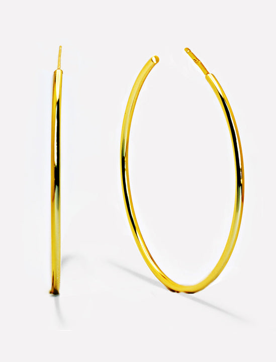 Big medium large thin round circle PERFECT 50mm or 2 inch hoop stacking lightweight everyday statement earrings in 18K Gold Vermeil With 925 Sterling Silver base by Sonia Hou, a celebrity AAPI Chinese demi-fine jewelry designer