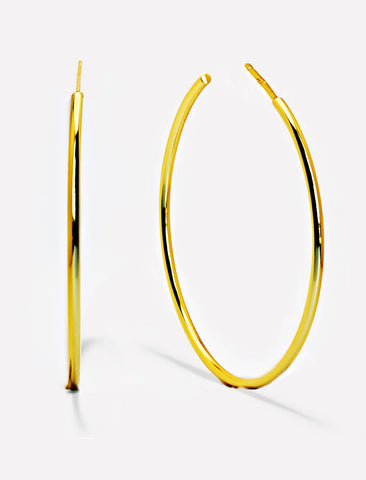 Image Title Big medium large thin round circle PERFECT 50mm or 2 inch hoop stacking lightweight everyday statement earrings in 18K Gold Vermeil With 925 Sterling Silver base by Sonia Hou, a celebrity AAPI Chinese demi-fine jewelry designer