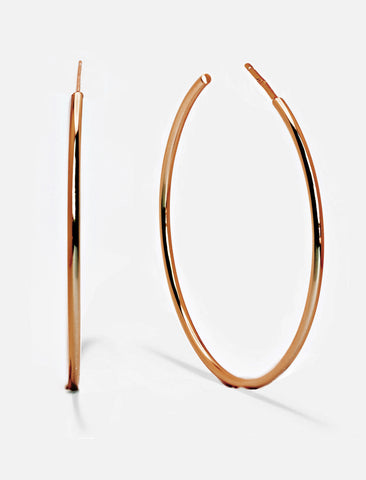 Image Title Big medium large thin round circle PERFECT 50mm or 2 inch hoop stacking lightweight everyday statement earrings in 18K Rose Gold Vermeil With 925 Sterling Silver base by Sonia Hou, a celebrity AAPI Chinese demi-fine jewelry designer