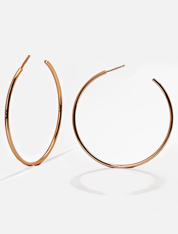 Image Title Big medium large thin round circle PERFECT 50mm 2 inch hoop stacking lightweight everyday statement earrings in 18K Rose Gold Vermeil With 925 Sterling Silver base by Sonia Hou, a celebrity AAPI Chinese demi-fine jewelry designer