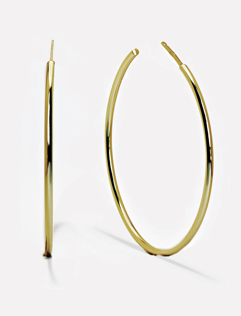 Image Title Big medium large thin round circle PERFECT 50mm or 2 inch hoop stacking lightweight everyday statement earrings in 925 Sterling Silver by Sonia Hou, a celebrity AAPI Chinese demi-fine jewelry designer