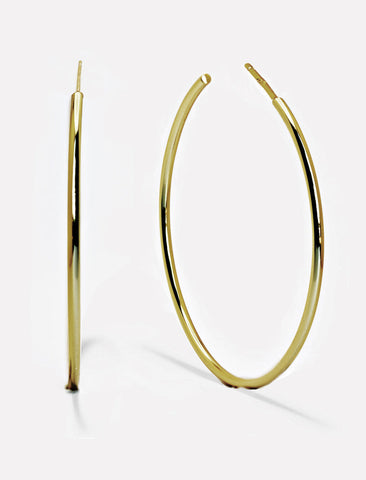 Image Title Big medium large thin round circle PERFECT 50mm or 2 inch hoop stacking lightweight everyday statement earrings in 925 Sterling Silver by Sonia Hou, a celebrity AAPI Chinese demi-fine jewelry designer
