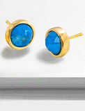 Luxe minimalist small or big FIRE 3-Way Convertible Gemstone Round Stud earrings in 24K Gold by Sonia Hou, a celebrity AAPI Asian Chinese demi-fine fashion costume jewelry designer. 
