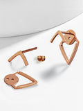 Image Title Small modern geometric minimalist simple 2-way convertible TRILL dainty wishbone diamond front back ear jacket stud earrings in 18K rose gold vermeil with 925 sterling silver base by Sonia Hou, a celebrity AAPI Chinese demi-fine fashion costume jewelry designer