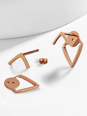 Image Title Small modern geometric minimalist simple 2-way convertible TRILL dainty wishbone diamond front back ear jacket stud earrings in 18K rose gold vermeil with 925 sterling silver base by Sonia Hou, a celebrity AAPI Chinese demi-fine fashion costume jewelry designer