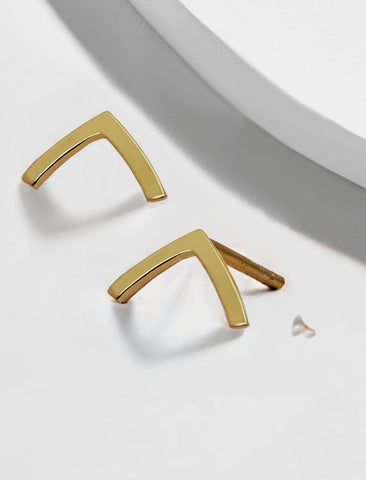 Image Title Small modern geometric minimalist simple 2-way convertible TRILL dainty wishbone diamond front back ear jacket stud earrings in 925 sterling silver by Sonia Hou, a celebrity AAPI Chinese demi-fine fashion costume jewelry designer