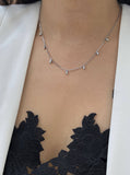 Image Title Female model wearing inclusive Asian inspired thin Rice bead minimalist chain layering stacking necklace in sterling silver base by Sonia Hou, a celebrity Chinese AAPI demi-fine jewelry designer