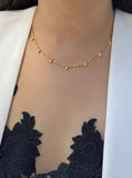 Image Title Female model wearing inclusive Asian inspired thin Rice bead minimalist chain layering stacking necklace in 18K gold vermeil with sterling silver base by Sonia Hou, a celebrity Chinese AAPI demi-fine jewelry designer