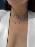 Image Title Female model wearing Inclusive Asian inspired thin Rice bead minimalist chain layering stacking necklace in 925 sterling silver base by Sonia Hou, a celebrity Chinese AAPI demi-fine jewelry designer