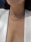 Image Title Female model wearing inclusive Asian inspired thin Rice bead minimalist chain layering stacking necklace in 925 sterling silver by Sonia Hou, a celebrity Chinese AAPI demi-fine jewelry designer