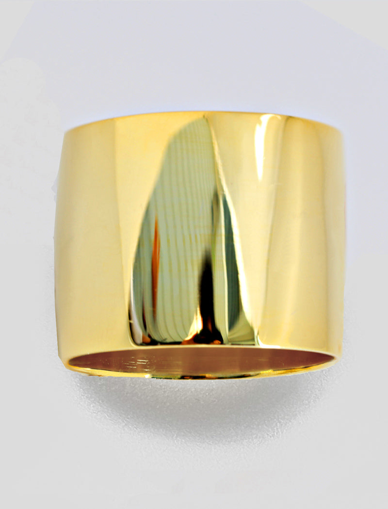 Image Title RICH wide thick bold chunky statement cigar band ring in 18K gold vermeil with a 925 sterling silver base by Sonia Hou, a celebrity AAPI Chinese demi-fine jewelry designer