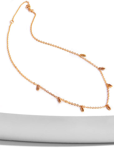 Image Title Inclusive Asian inspired thin Rice bead minimalist chain layering stacking necklace in 18K rose gold vermeil with a 925 sterling silver base by Sonia Hou, a celebrity Chinese AAPI demi-fine jewelry designer