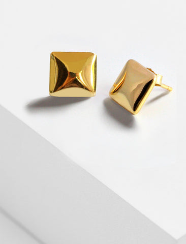 Image Title Inclusive, minimalist SQAURE stud small chunky bold thick statement earrings in 18K Gold Vermeil with 925 Sterling Silver base by Sonia Hou, a celebrity AAPI Chinese demi-fine jewelry designer