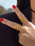 Female model wearing Success Thin Ring in 18K Rose Gold Vermeil by Sonia Hou Jewelry 