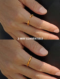 Image Title Female model wearing adjustable minimalist Success Simple Midi Thick Chunky Thin Bold Layering Stacking Statement 2 Way Convertible Band Open Ring in 18K Rose Gold Vermeil with 925 sterling silver base by Sonia Hou, a celebrity AAPI Chinese demi-fine fashion costume jewelry designer