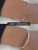 Image Title Female model wearing adjustable minimalist simple Success Thin Cuff Chunky Bold Layering Stacking Statement 2 Way convertible Bangle Cuff Open Bracelet in 925 sterling silver by Sonia Hou, a celebrity AAPI Chinese demi-fine fashion costume jewelry designer