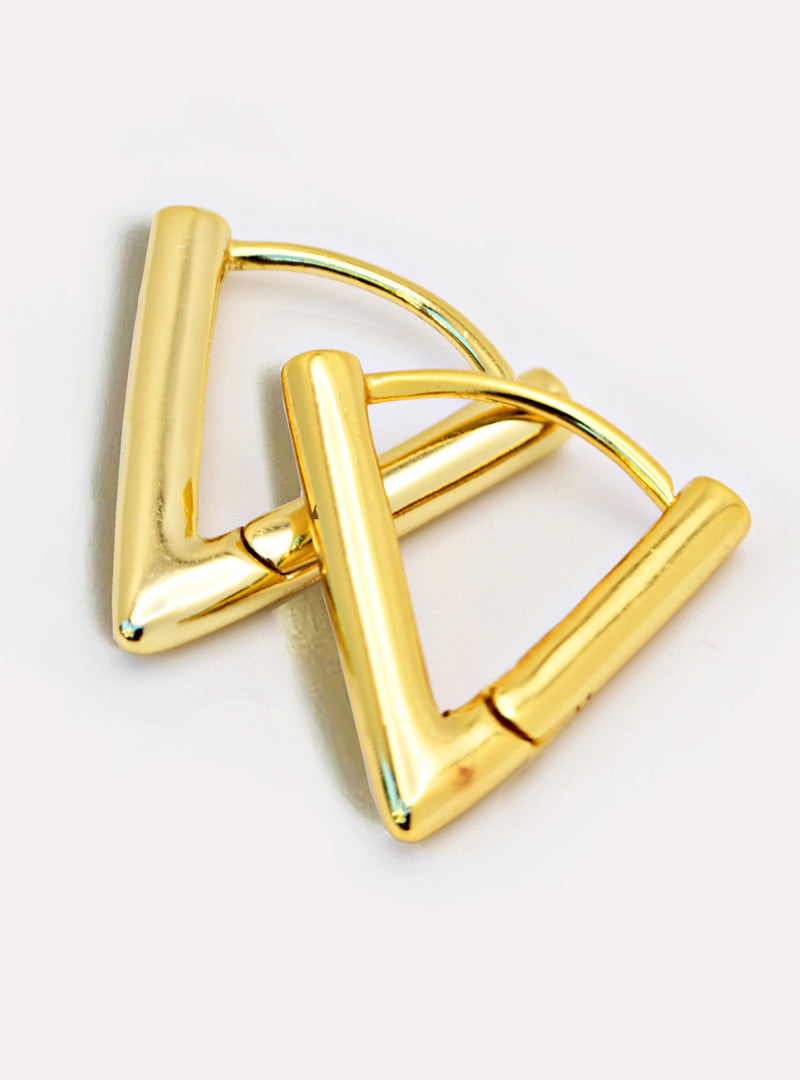 Image Title ACHIEVE TRIANGLE GEOMETRIC HUGGIE EARRINGS IN 18K GOLD VERMEIL With Sterling Silver base by Sonia Hou Jewelry