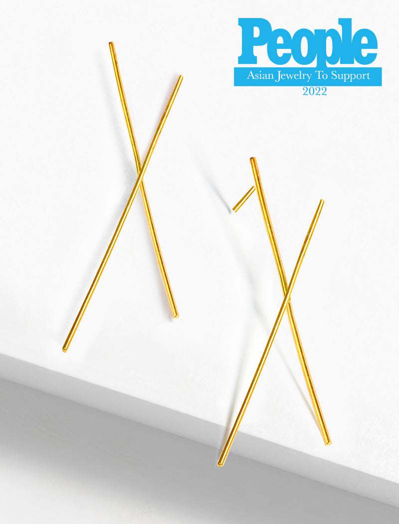Long Chopstick Gold, Rose Gold, Sterling Silver Earrings