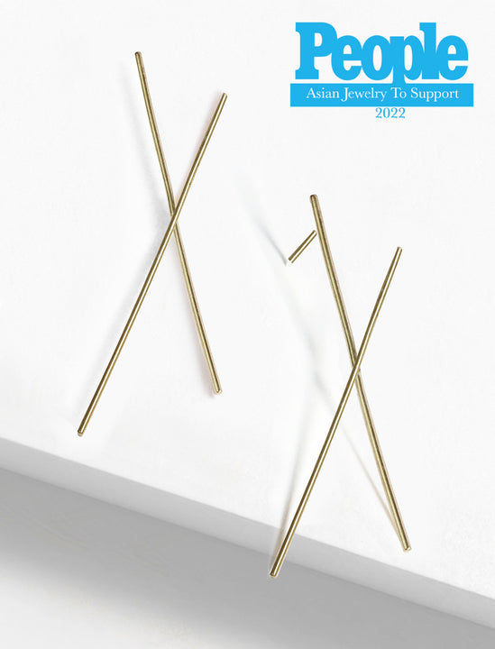 Asian Inspired Chopsticks Minimalist Long Thin Dangle Earrings in 925 Sterling Silver by Sonia Hou, a celebrity AAPI demi-fine jewelry designer. 