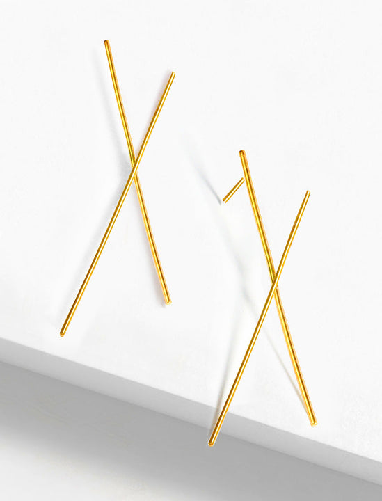 Chopsticks Minimalist Long Thin Dangle Earrings in 18K Gold Vermeil With Sterling Silver base by Sonia Hou, a celebrity demi-fine jewelry designer