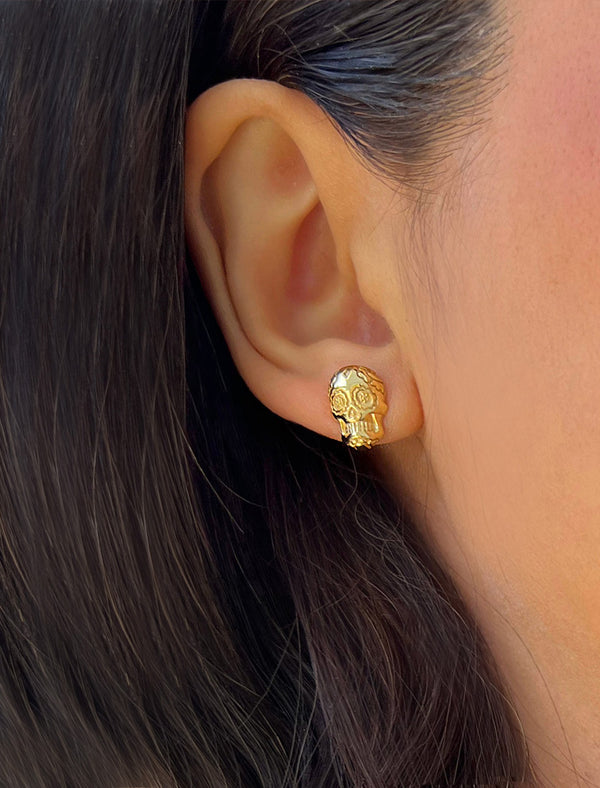 DAY OF THE DEAD Skull Stud Earrings | 18K Gold Over Sterling Silver