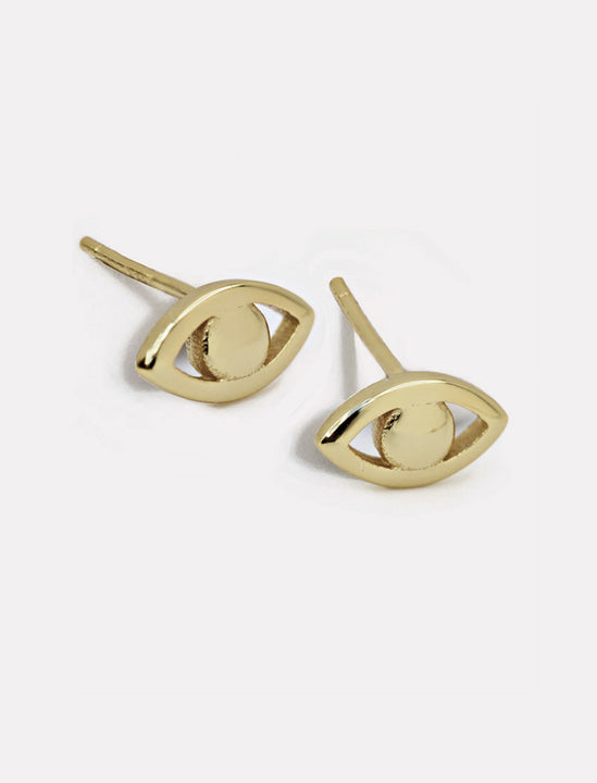 Tiny dainty small minimalist inclusive Evil Eye Stud Earrings, inspired by Greek culture, in 925 Sterling Silver by Sonia Hou, a celebrity Asian AAPI Chinese demi-fine fashion costume jewelry designer