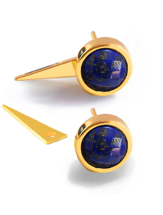 FIRE 3-Way Convertible Gemstone Gold Earring Jackets In Blue Denim Lapis Lazuli Gemstone by SONIA HOU Jewelry
