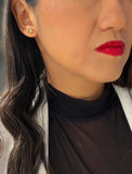 Female model wearing Holiday Sparkle Festive Christmas Earrings in Sterling Silver by AAPI Celebrity Jewelry Designer Sonia Hou 