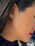 Female model wearing Holiday Sparkle Festive Christmas Earrings in Sterling Silver by AAPI Celebrity Jewelry Designer Sonia Hou 