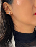 Female model wearing Holiday Sparkle Festive Christmas Earrings in Sterling Silver by AAPI Celebrity Jewelry Designer Sonia Hou 