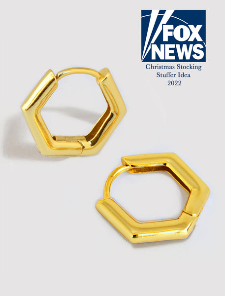 Women's 14K Real Gold Geometric Hexagon Hoop Earrings - NORM JEWELS