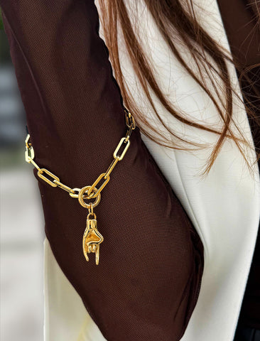 ITALIAN HAND Gold Charm Medium Paperclip Link Chain Bracelet | Waterproof