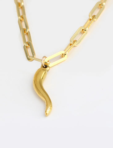 ITALIAN HORN Gold Pendant Link Chain Necklace