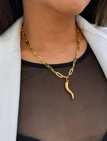 ITALIAN HORN Pendant Link Chain Necklace