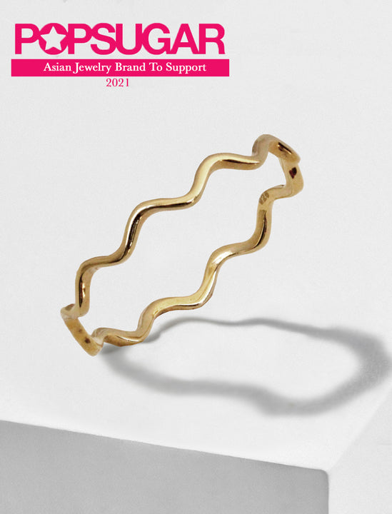 Asian Inspired Thin Wavy Ramen Noodle Stacking Ring in 925 Sterling Silver base by Sonia Hou, a celebrity AAPI Chinese demi-fine jewelry designer