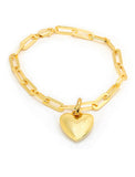 18K Gold vermeil chain bracelet with a heart-shaped charm on a white background