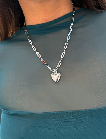 PUFFY HEART Pendant Link Chain Necklace | Sterling Silver
