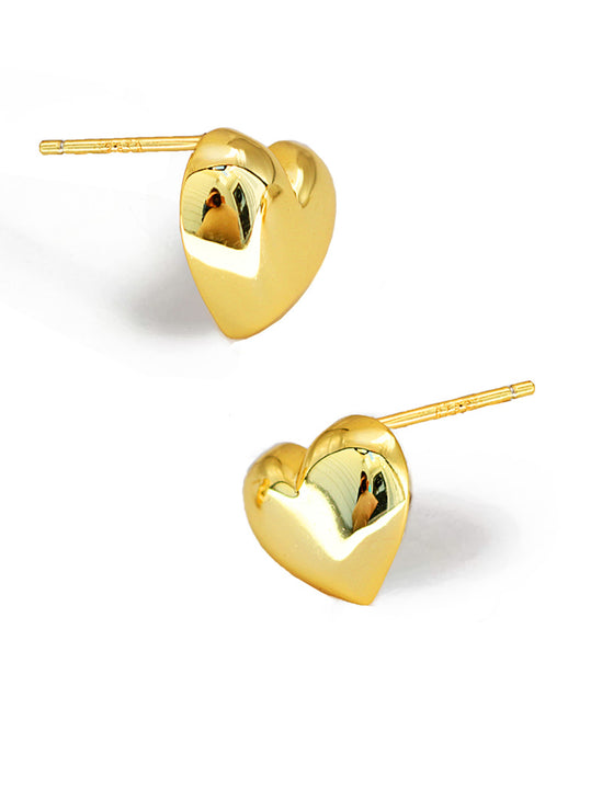 Puffy Heart Stud Earrings in 18K Gold Over Sterling Silver by AAPI Asian Celebrity Jewelry Designer Sonia Hou - Perfect for Valentine's Day Gift, Mother's Day, Anniversary