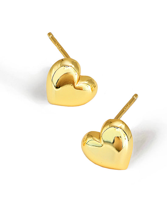 Puffy Heart Stud Earrings in 18K Gold Over Sterling Silver by AAPI Asian Celebrity Jewelry Designer Sonia Hou - Perfect for Valentine's Day Gift, Mother's Day, Anniversary