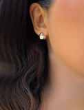 Woman wearing Puffy Heart Stud Earrings in Sterling Silver by AAPI Asian Celebrity Jewelry Designer Sonia Hou - Perfect for Valentine's Day Gift, Mother's Day, Anniversary