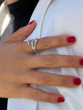 Woman wearing Culturally inclusive Chinese Zodiac Wood Snake x Taylor Swift inspired Reputation ring in Sterling Silver by Sonia Hou, a celebrity AAPI Chinese demi-fine jewelry designer. Perfect for Halloween, Lunar New Year or Swifties at Taylor Swift concerts!