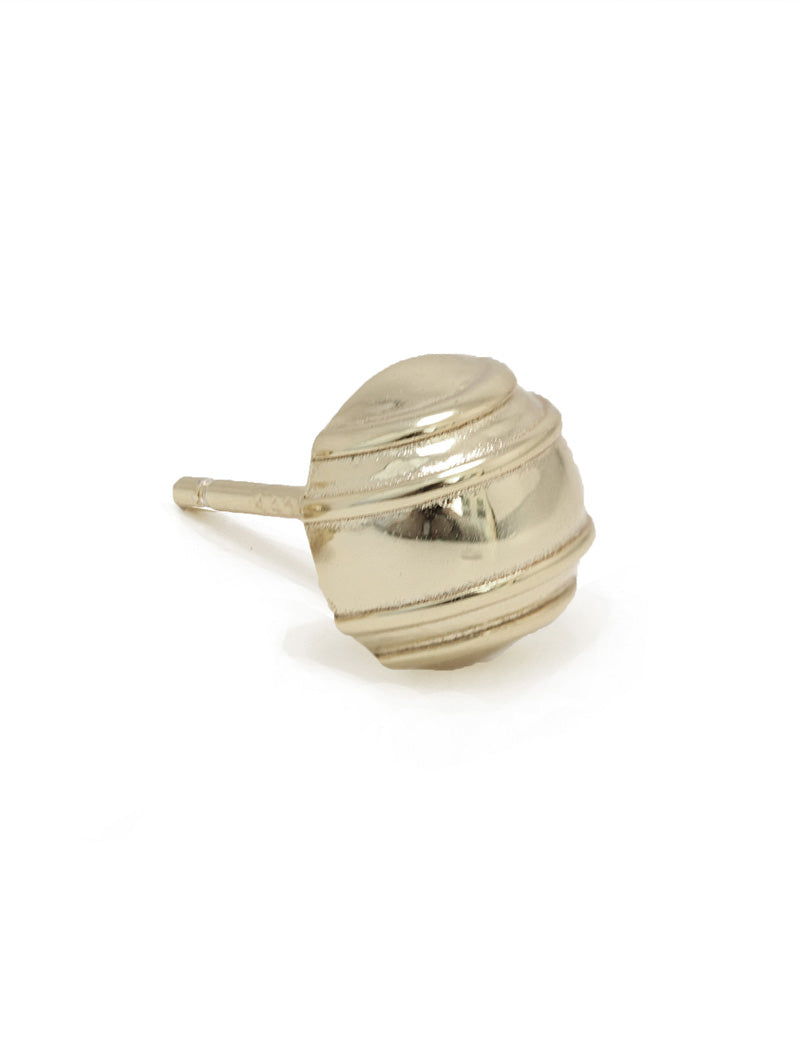 A single silver-toned stud tennis ball earring with a textured, ribbed dome-shaped face and a flat post, shown on a plain white background by Sonia Hou, a celebrity AAPI inclusive demi-fine jewelry designer. Available in 18K Gold Over Sterling Silver, Sterling Silver and 18K Gold PVD Stainless Steel (Waterproof).